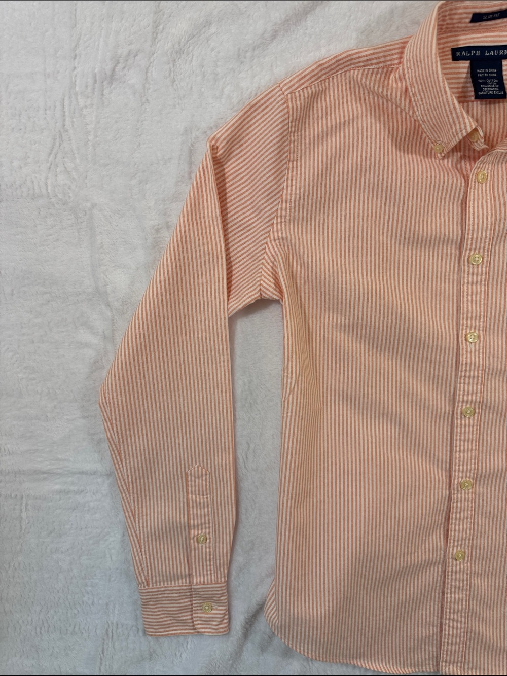 Ralph Lauren Slim Fit Striped Button Down Oxford Shirt, Orange White Cotton Sz6 - Picture 5 of 6